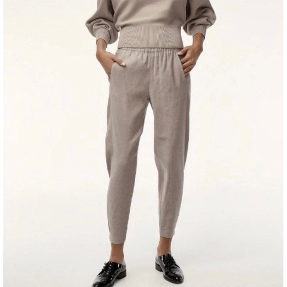 Babaton Aritzia Women‎ Tan Linen Blend Elastic Waist Pull On Jogger Pants Size S